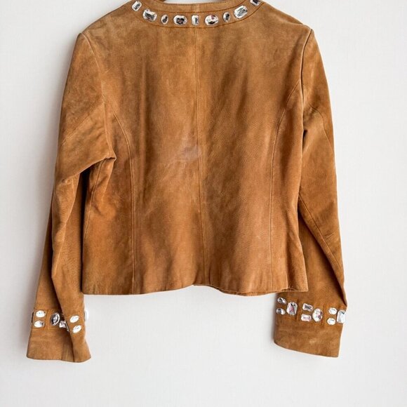 Kenar Camel Beige Suede Large Rhinestone Jacket M - Picture 9 of 9